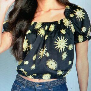 ModCloth Celestial Gold Suns and Black Shirt XL